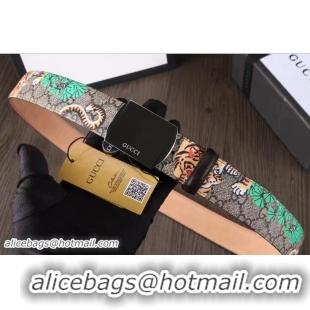 Low Cost Gucci Width 3.5cm GG Canvas Embroidered Felid Metal Buckle Belt 20702 Green