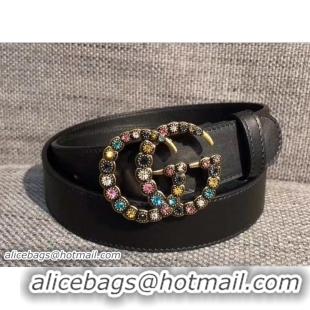 Fashion Gucci 3cm belt black with multicolor crystals buckle 20806 2018