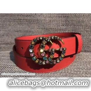 Low Price Gucci 3cm belt red with multicolor crystals buckle 20807 2018