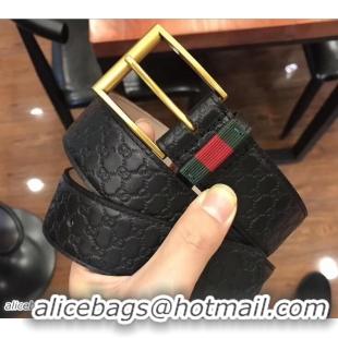 Stylish Gucci Signature Leather Belt with Square Buckle Gold Hardware 20810 2018