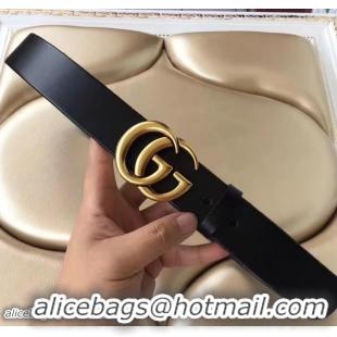 Stylish Gucci Width 38mm Double G Buckle Belt Black With Gold Hardware 20704