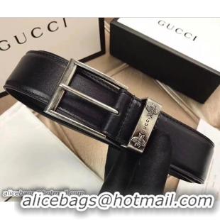 Good Product Gucci Width 38mm Leather Belt With Bees 495122 Black with Silver Hardware 2018