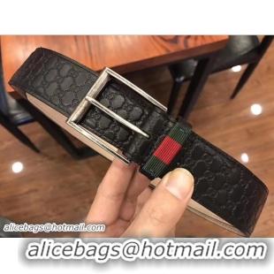 Best Product Gucci Signature Leather Belt with Square Buckle Silver Hardware 20811 2018