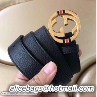 Trendy Design Gucci Width 3.5cm Leather Belt Black with Interlocking G Buckle Gold Hardware 20826 2018