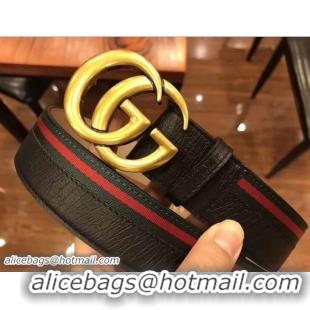 Good Looking Gucci Width 3.8cm Web Leather Belt with Double G Buckle Gold Hardware 20817 2018