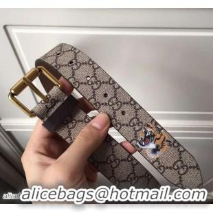 Top Grade Gucci Width 3.5cm Tiger Print GG Supreme Belt with Square Buckle Gold Hardware 434520 2018