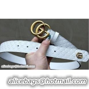 Unique Discount Gucci Width 3.3cm Signature Leather Belt White with Double G Buckle Gold Hardware 20827 2018