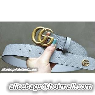 Grade Gucci Width 3.3cm Signature Leather Belt Gray with Double G Buckle Gold Hardware 20828 2018