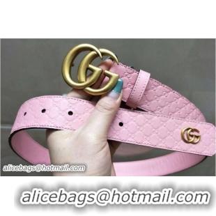 1:1 aaaaa Gucci Width 3.3cm Signature Leather Belt Pink with Double G Buckle Gold Hardware 20829 2018