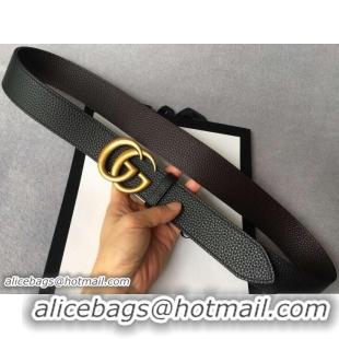 Pretty Style Gucci Width 3.8cm Grained Leather Belt Black/Coffee with Double G Buckle Gold Hardware 20819 2018