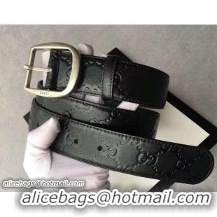 Charming Gucci Width 3.8cm Signature Leather Belt with Square Buckle Silver Hardware 20820 2018