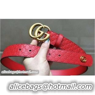 Luxury Gucci Width 3.3cm Signature Leather Belt Red with Double G Buckle Gold Hardware 20830 2018