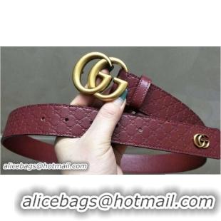 Fashion Gucci Width 3.3cm Signature Leather Belt Burgundy with Double G Buckle Gold Hardware 20831 2018