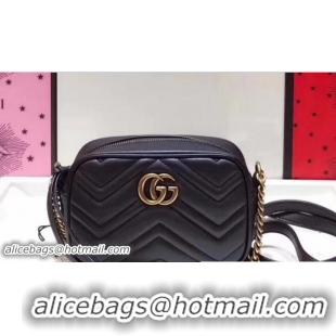 Good Product Gucci GG Marmont Matelassé Chevron Mini Chain Shoulder Camera Bag 448065 Black