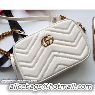 Good Quality Gucci GG Marmont Matelassé Chevron Mini Chain Shoulder Camera Bag 448065 White