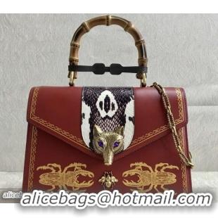 Grade Quality Gucci Broche Medium Beetle Print Top Handle Bag 466434 Dark Red 2018