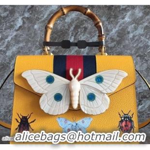 Good Quality Gucci Web Insect Leather Medium Top Handle Bag 488691 Yellow 2018