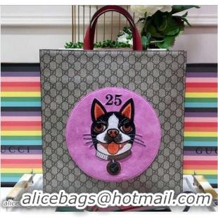 Luxurious Gucci GG Supreme Boston Terriers Bosco Tote Bag 450950 Pink Patch 2018