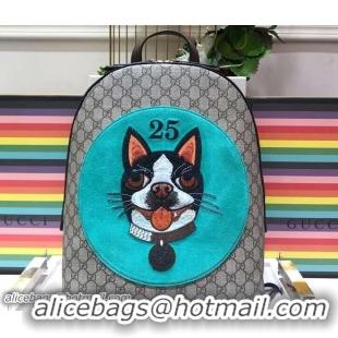 Fashion Gucci GG Supreme Boston Terriers Bosco Medium Backpack Bag 505372 Green Patch 2018