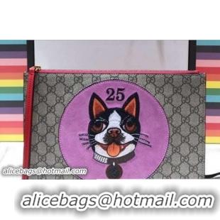 Grade Gucci GG Supreme Boston Terriers Bosco Pouch Clutch Bag 506280 Pink Patch 2018