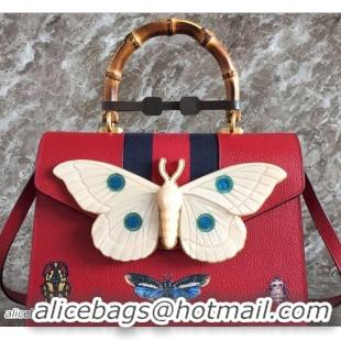 Top Design Gucci Web Insect Leather Medium Top Handle Bag 488691 Red 2018