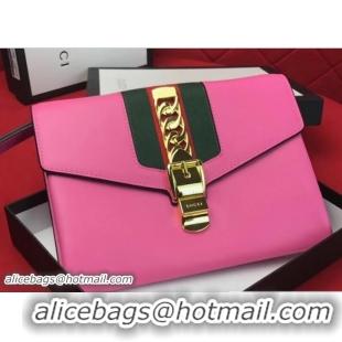 Classic Specials Gucci Sylvie Web Leather Small Wristlet Clutch Bag 477627 Pink 2018