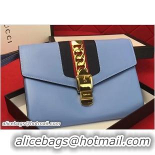 Pretty Style Gucci Sylvie Web Leather Small Wristlet Clutch Bag 477627 Light Blue 2018