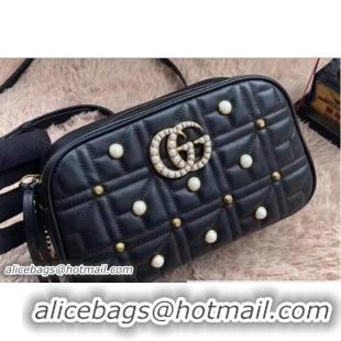 Good Quality Gucci GG Marmont Chevron Pearl and Stud Shoulder Small Bag 447632 Black 2018