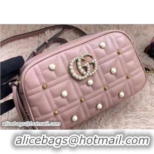 Good Product Gucci GG Marmont Chevron Pearl and Stud Shoulder Small Bag 447632 Nude Pink 2018