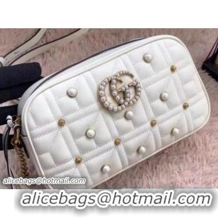 Good Looking Gucci GG Marmont Chevron Pearl and Stud Shoulder Small Bag 447632 White 2018