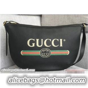 Popular Style Gucci Vintage Logo Print Half-Moon Hobo Bag 523588 Black 2018