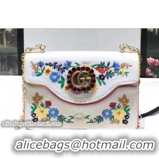 Good Quality Gucci Floral And Mystic Cat Embroidered Cotton Linen Canvas Small Shoulder Bag 499617 2018