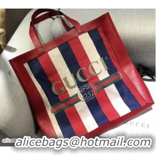 Unique Gucci Sylvie Baiadera Striped Linen Canvas Vintage Logo Print Large Tote Bag 523774 2018