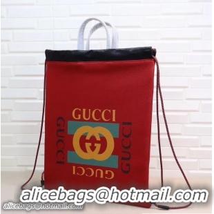 Classic Hot Gucci Print Leather Vintage Logo Drawstring Backpack Bag 494053 Red 2018