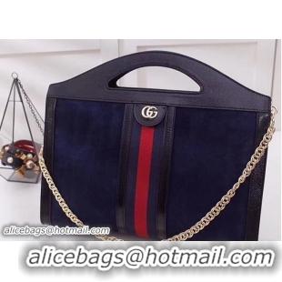 Top Grade Gucci Suede Ophidia Web Medium Top Handle Tote Bag 512957 Dark Blue 2018