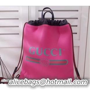 Duplicate Gucci Print Leather Vintage Logo Drawstring Backpack Bag 494053 Fuchsia 2018