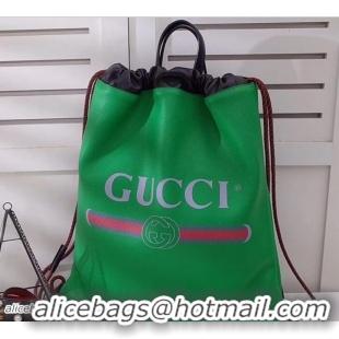 Pretty Style Gucci Print Leather Vintage Logo Drawstring Backpack Bag 494053 Green 2018