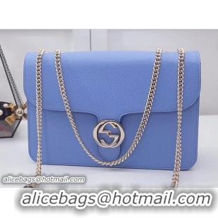 Luxury Discount Gucci Interlocking G Buckle Chain Leather Shoulder Large Bag 510303 Sky Blue 2018