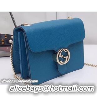 Low Price Gucci Interlocking G Buckle Chain Leather Shoulder Small Bag 510304 Cyan 2018