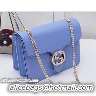 Unique Discount Gucci Interlocking G Buckle Chain Leather Shoulder Small Bag 510304 Sky Blue 2018