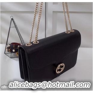 Good Quality Gucci Interlocking G Buckle Chain Leather Shoulder Large Bag 510303 Black 2018