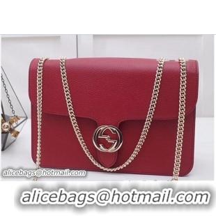 Discount Gucci Interlocking G Buckle Chain Leather Shoulder Large Bag 510303 Red 2018