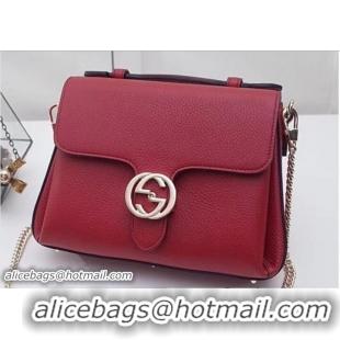 Popular Style Gucci Interlocking G Buckle Chain Leather Cross Body Bag 510302 Red 2018