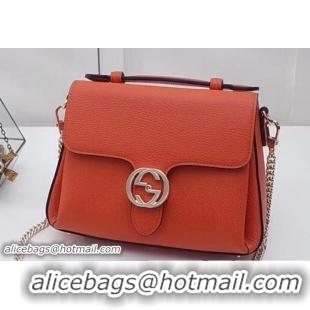 Most Popular Gucci Interlocking G Buckle Chain Leather Cross Body Bag 510302 Orange 2018