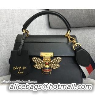 Good Quality Gucci Queen Margaret Metal Bee Small Top Handle Bag 476541 Leather Black 2018