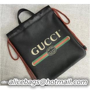 Luxury Cheap Gucci Print Leather Vintage Logo Drawstring Small Backpack Bag 523586 Black 2018