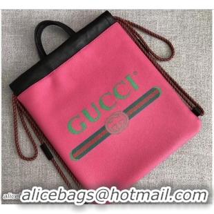 Top Grade Gucci Print Leather Vintage Logo Drawstring Small Backpack Bag 523586 Fuchsia 2018