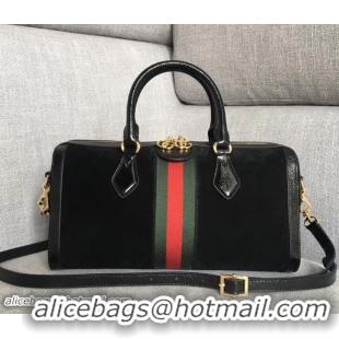 Hot Style Gucci Ophidia Web Medium Top Handle Bag 524532 Black Suede 2018