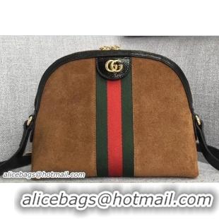 Good Quality Gucci Domed Shape Ophidia Web GG Small Shoulder Bag 499621 Suede Brown 2018