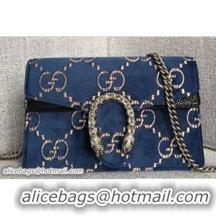 Fashion Gucci Dionysus GG Velvet Super Mini Bag 476432 Blue 2018